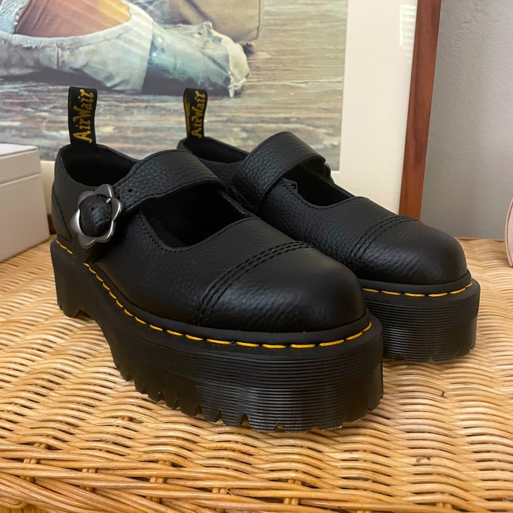 Doc Martens Addina Flower Buckle Leather Platform Shoes